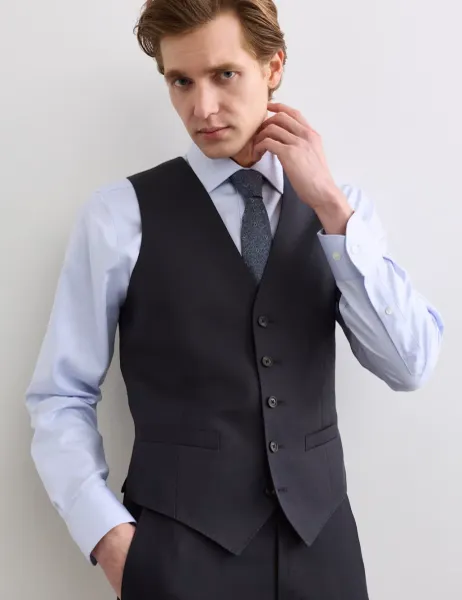 Jaeger Tailored Fit Italian Silk & Linen Waistcoat Navy