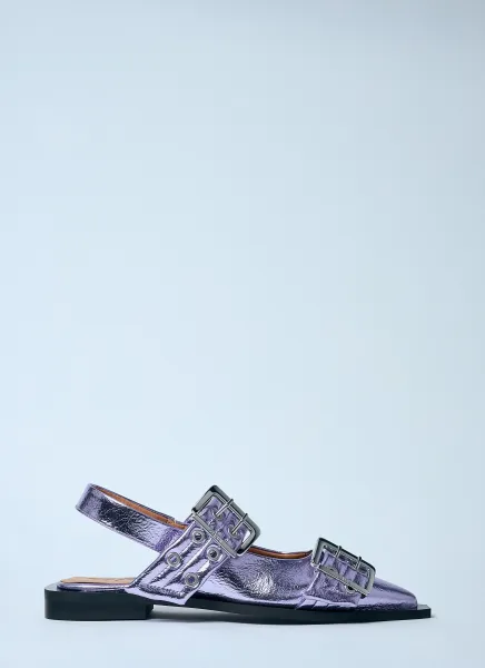 Metallic Feminine Buckle Ballerina Flats