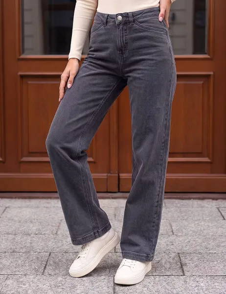 Roman Cotton Rich Wide Leg Jeans Charcoal Mix