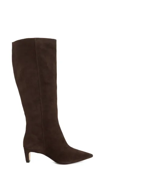 Dune London Wide Fit Leather Kitten Heel Knee High Boots Brown