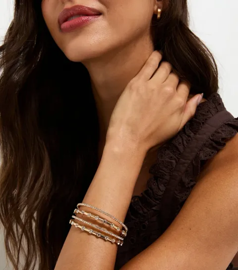 Gold Tone Four Row Diamante Embellished Cuff
