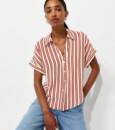 Women's Brown Woven Striped Shirt