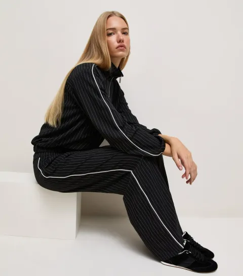 New Look Women's Black Pinstripe Wide Leg Trousers
