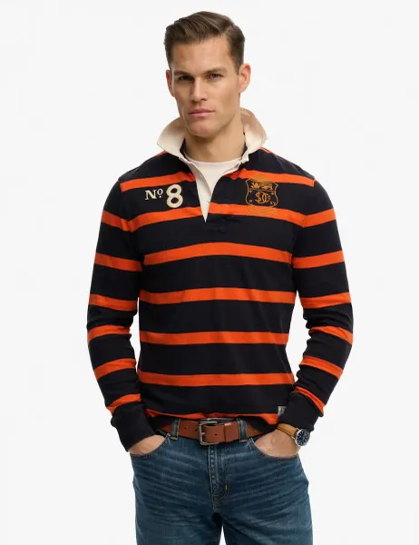Superdry & Co Pure Cotton Striped Embroidered Rugby Shirt Navy Mix