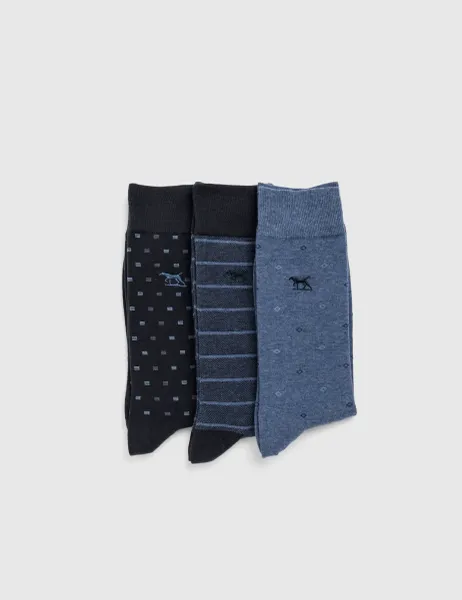Rodd & Gunn 3 Pack Patterned Cotton Rich Socks Blue Mix