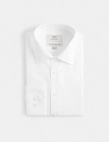 Marks & Spencer Regular Fit 2 Inch Shorter Ultimate Non Iron Twill Shirt White