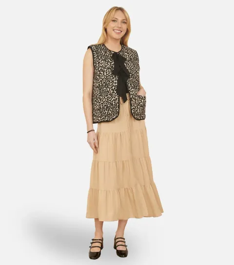 Women's Stone Button Front Tiered Gypsy Skirt