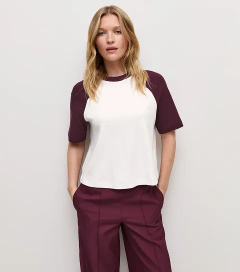 Women's Premium Dark Burgundy Cotton Contrast Raglan Sleeve T-Shirt