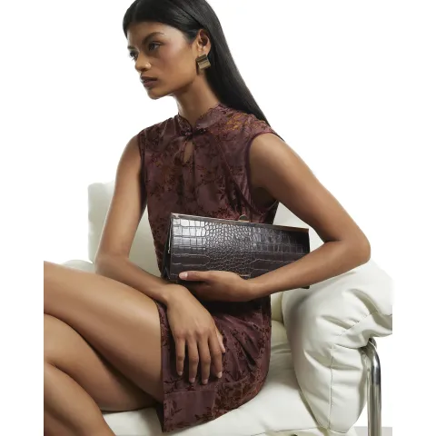 River Island Croc Embossed East West Clutch Bag