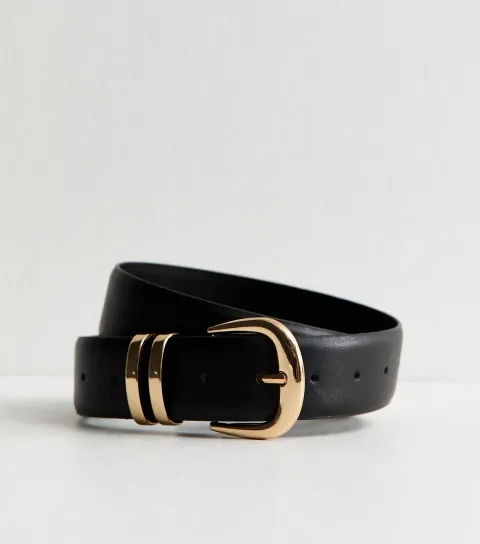 Black Faux Leather Buckled Belt