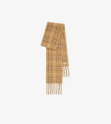 Narrow Check Alpaca Wool Blend Scarf in Finch beige