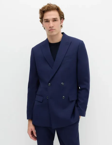 Marks & Spencer Slim Fit Double Breasted Jacket with Stretch Dark Indigo