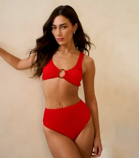 Women's Red High Waist Bikini Bottoms