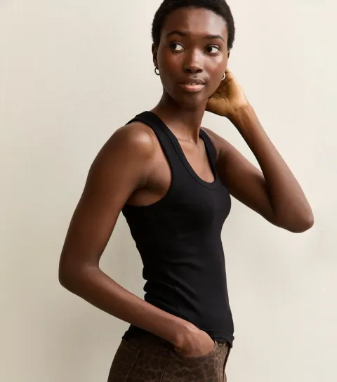 Women's Tall Black Ribbed Scoop Neck Vest