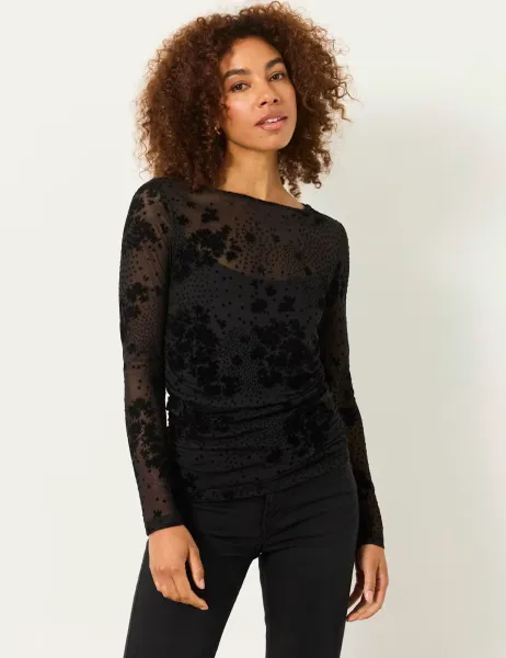 FatFace Sheer Flocked Ruched Top