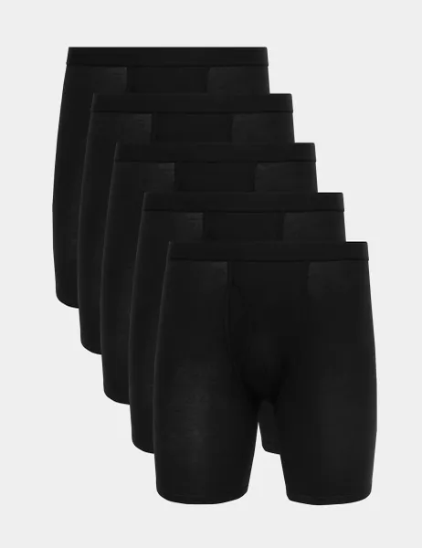 Marks & Spencer 5 Pack Cotton Stretch Longer Length Trunks Black