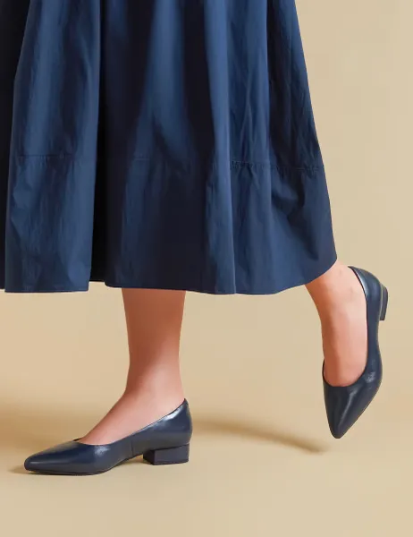 Jones Bootmaker Wide Fit Leather Block Heel Court Shoes Navy