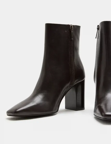 Autograph Leather Block Heel Square Toe Ankle Boots Wine