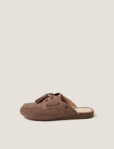 Monsoon Suede Slip On Tassel Flat Loafer Neutral