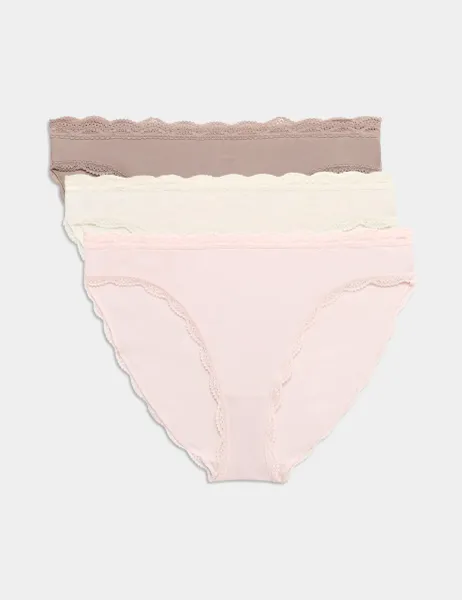 Marks & Spencer 3pk Cotton Rich High Leg Knickers Oatmeal Mix