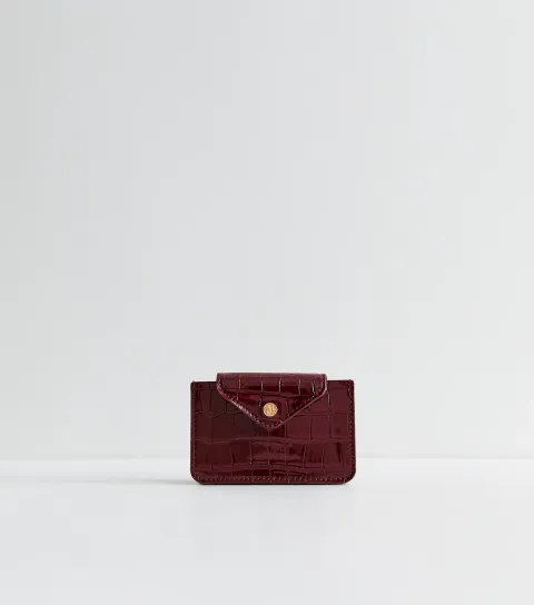 New Look Dark Burgundy Faux Leather Crocodile Texture Cardholder Vegan
