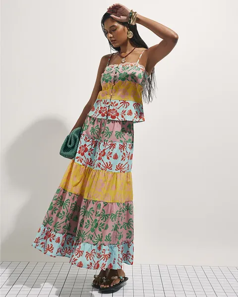 River Island Colour Block Floral Maxi Skirt