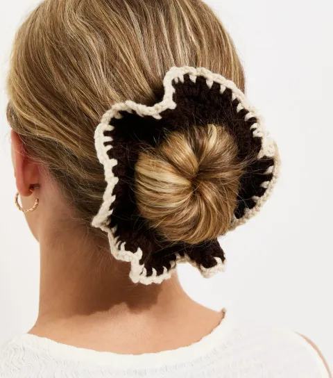 Dark Brown Contrast Edge Crochet Scrunchie