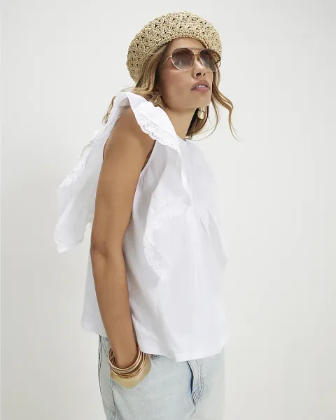 River Island Cotton Frill Smock Jersey Blouse