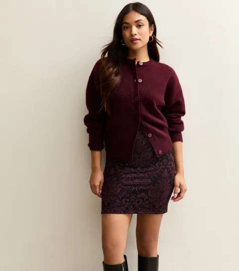 Women's Petite Red Baroque Jacquard Tube Skirt