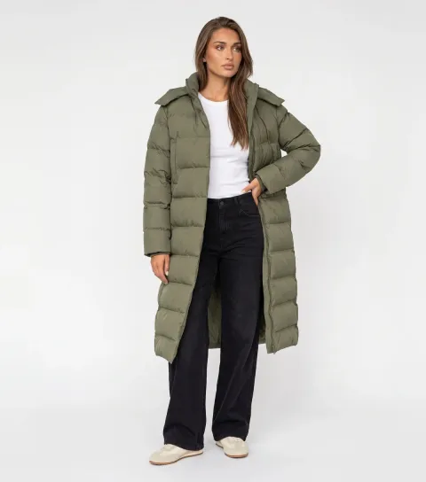 Urban Bliss Women's Light Khaki Seamless Longline Puffer Coat