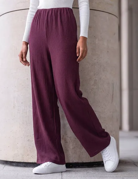 Roman Petite Textured Wide Leg Trousers Cherry Red