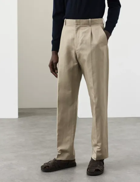 Autograph Relaxed Fit Lyocell Rich Pleat Front Trousers Sand