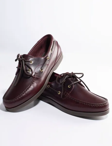 Jones Bootmaker Leather Lace Up Boat Shoes Burgundy
