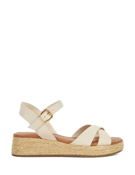 Dune London Wide Fit Leather Woven Flatform Sandals