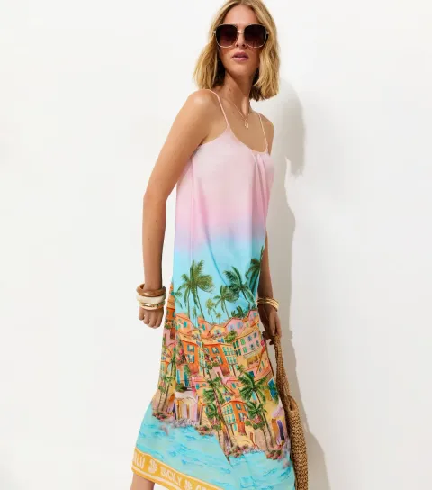 Women's Pink Sicily Print Strapppy Midi Dress
