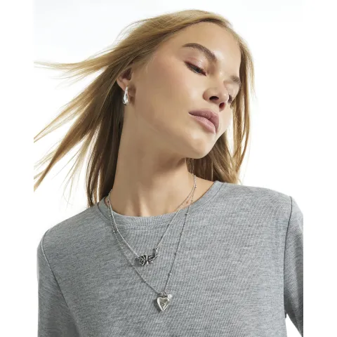 River Island Locket And Rose Multirow Necklace