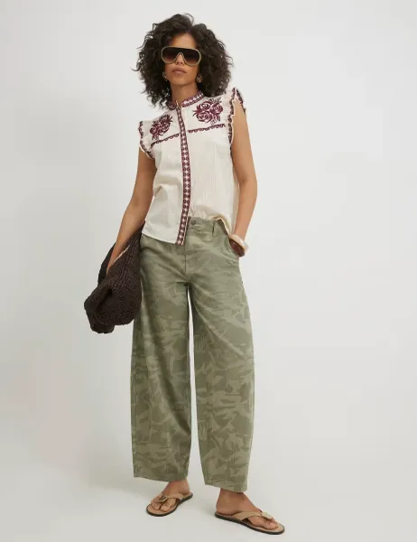 River Island Dobby Embroidered Ruffle Blouse Cream Mix