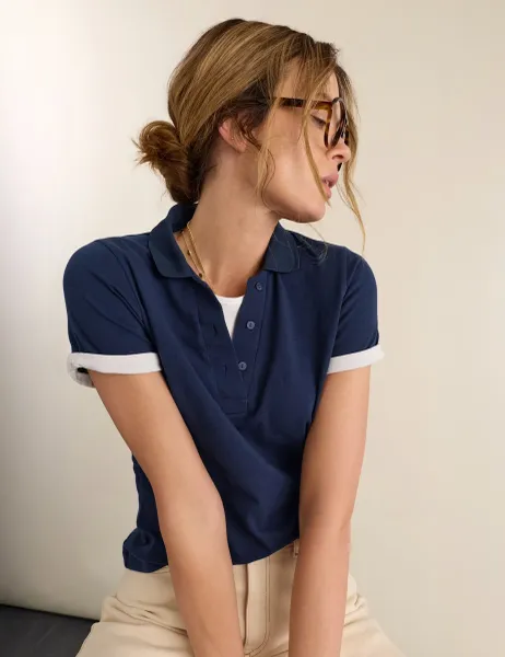 BAUKJEN Jersey Knitted Polo Top Blue