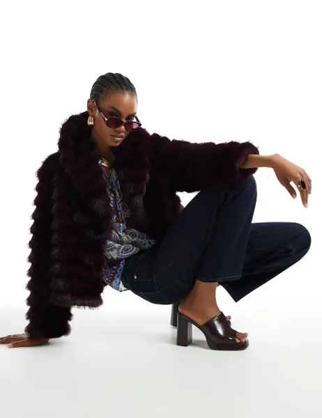 River Island Faux Fur Oversized Short Coat Dark Purple