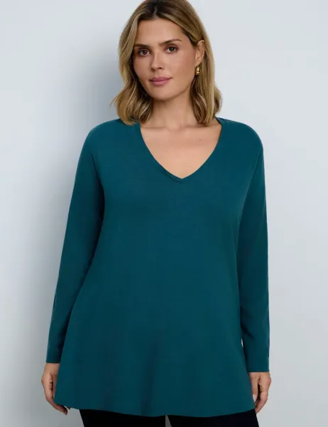 Live Unlimited London Pure Cotton V-Neck Longline Top Green