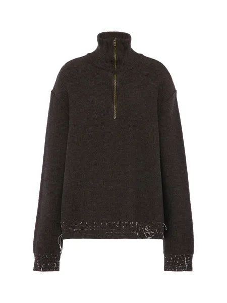 Wool Quarter-Zip Jumper Brown