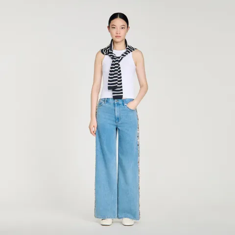 Faded straight-leg rhinestone jeans