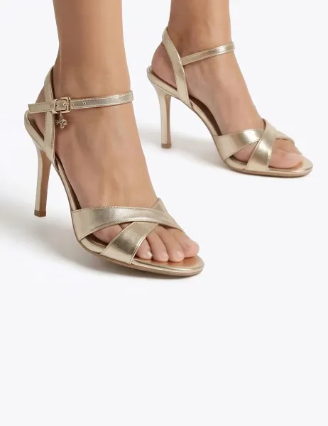 Kurt Geiger Soraya Ankle Strap Stiletto Heel Sandals Gold