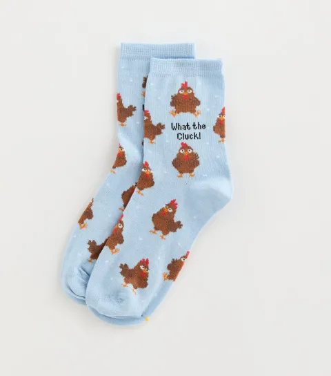 Light Blue What The Cluck Patterned Ankle Socks