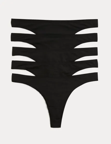 Marks & Spencer 5 Pack Cotton Modal Thongs Black