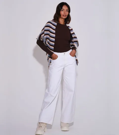 South Beach Brown Striped Fringe Triangle Scarf
