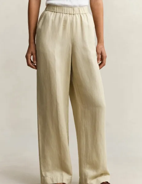 Gant Linen Blend Wide Leg Trousers Beige