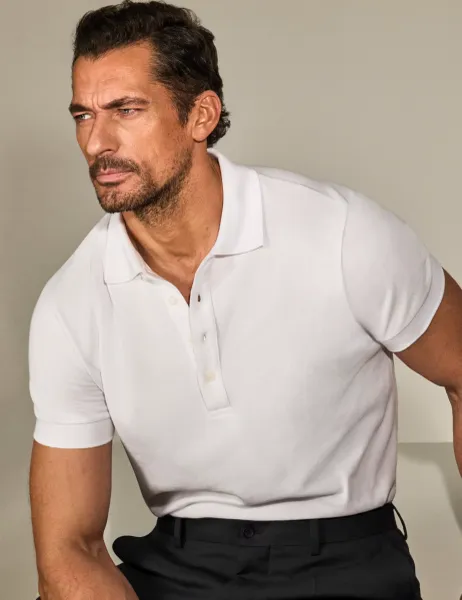 David Gandy Wellwear Pure Cotton Textured Polo Shirt White