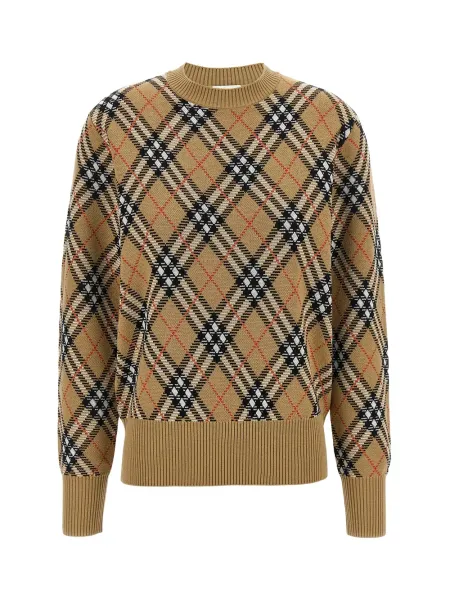 Women check wool sweater Sand
