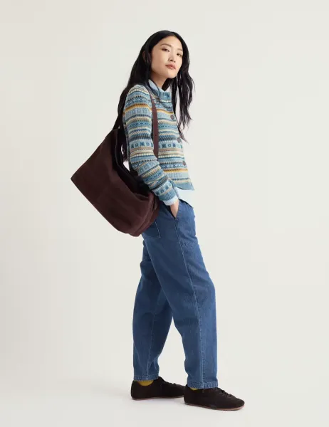 Seasalt Cornwall Pure Cotton Fair Isle Crew Neck Cardigan Blue Mix